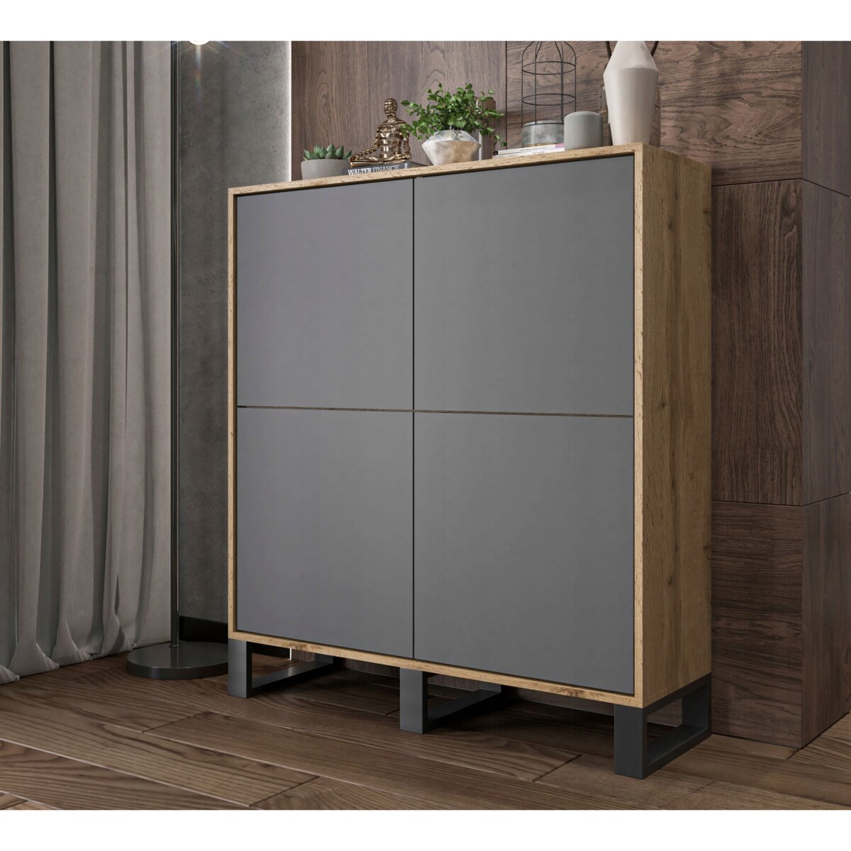 Komoda Industrialna Komoda Loft Grafit MAT Dąb Wotan 113 cm