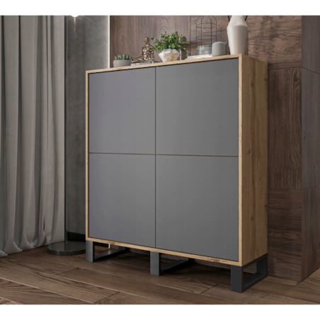 Komoda Industrialna Komoda Loft Grafit MAT Dąb Wotan 113 cm