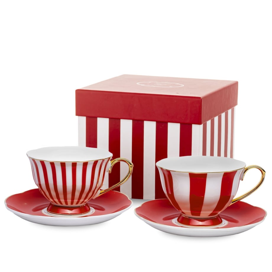 Zestaw - 2 Filiżanki 220 ml ze spodeczkami, w paski w pudełku TASSATTA - czerwony