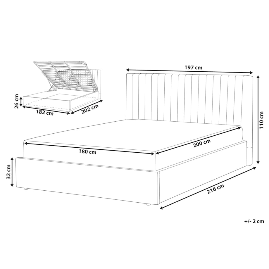 Łóżko z pojemnikiem welurowe 180 x 200 cm szare VION