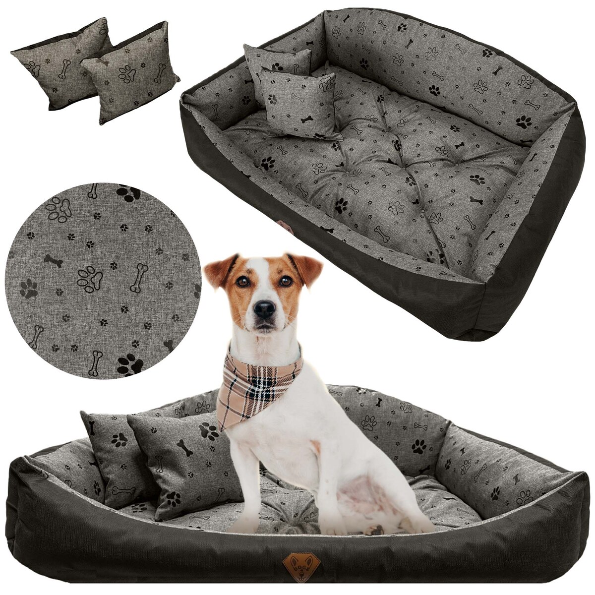 Legowisko Dla Psa Kanapa Posłanie Muszla 100X75 Cm Wodoodporne Poduszki Pikowane Kość Czarna