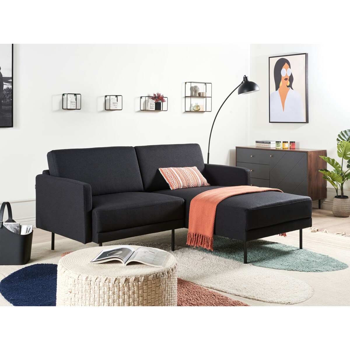 Sofa narożna lewostronna BREDA Czarny 2-osobowa Lewostronny