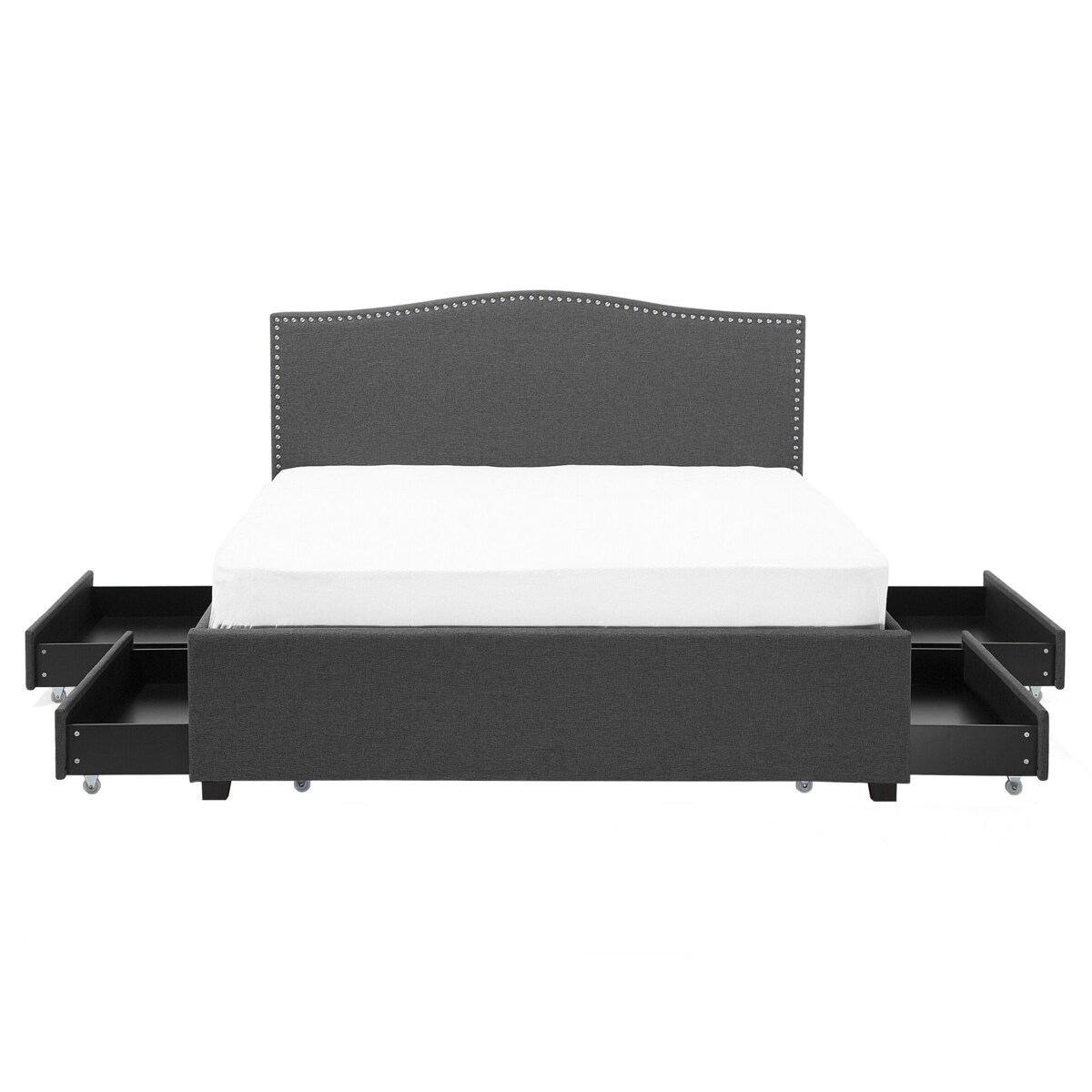 Łóżko z szufladami biały LED tapicerowane 160 x 200 cm szare MONTPELLIER