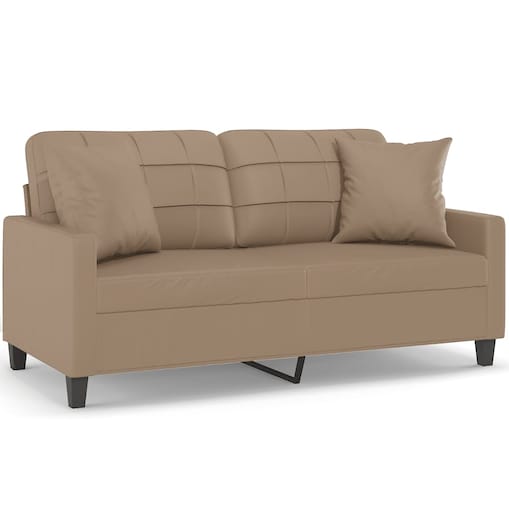 vidaXL 2-osobowa sofa z poduszkami, cappuccino, 140 cm, sztuczna skóra
