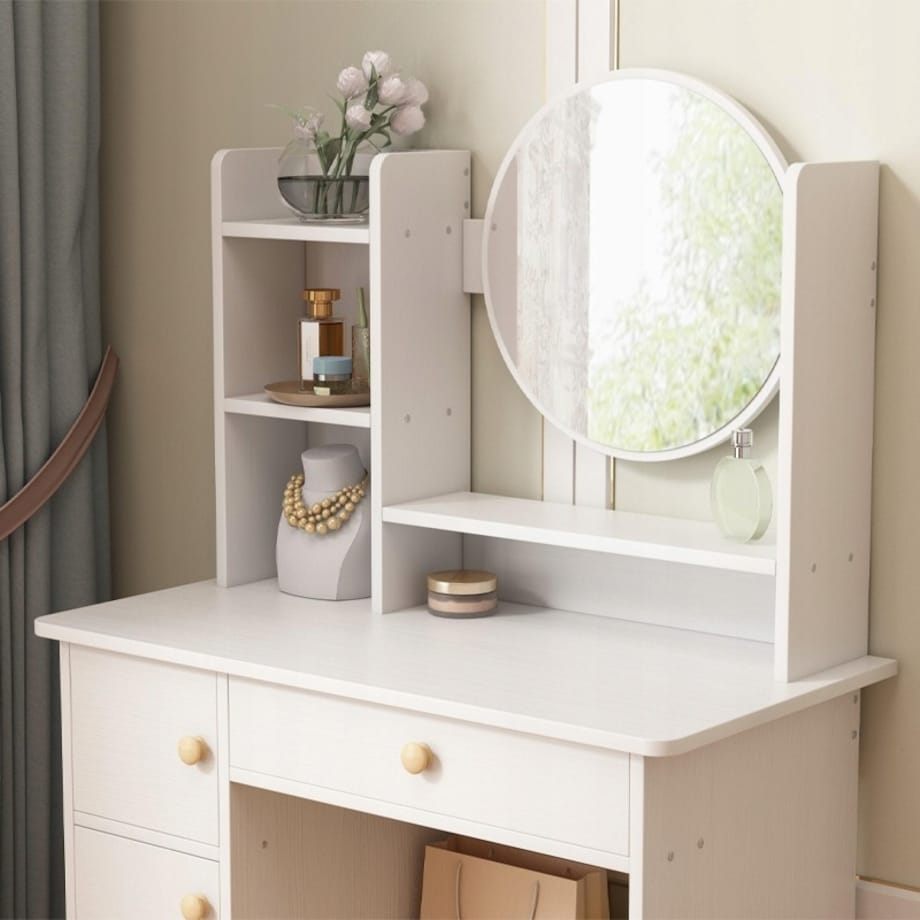 Toaletka z lustrem z szufladami biała glamour styl skandynawski