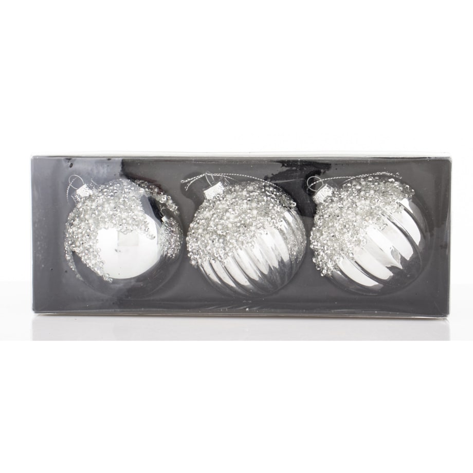 Bombki szklane srebrne 3 szt. Ø 8 cm ARZENTO
