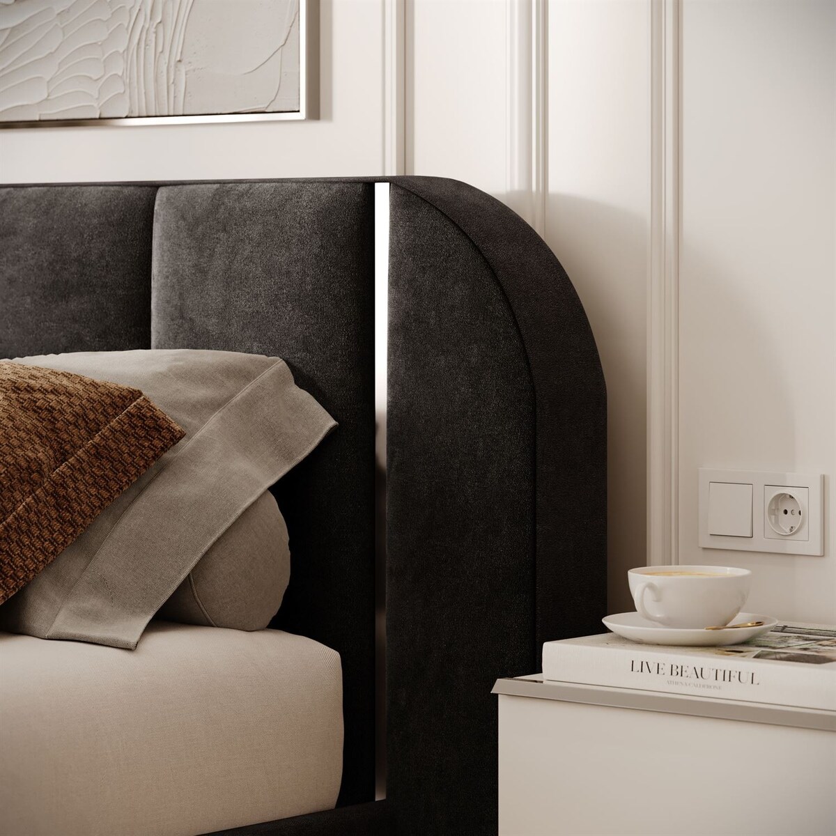 Łóżko tapicerowane AMARA SILVER, pojemnik, stelaż 32, 160x200, Royal Velvet 87254