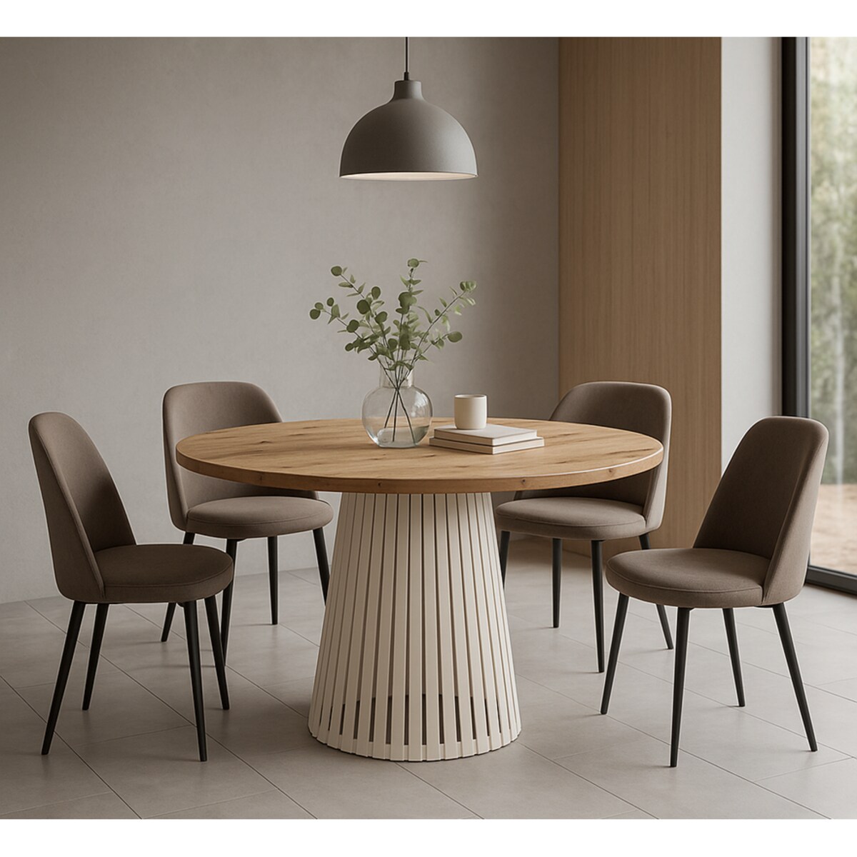 Stół VIV z lamelami do salonu, blat 75cm dąb artisan -podstawa kaszmir