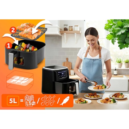 Frytkownica beztłuszczowa AIR FRYER 5l 1500w Berdsen