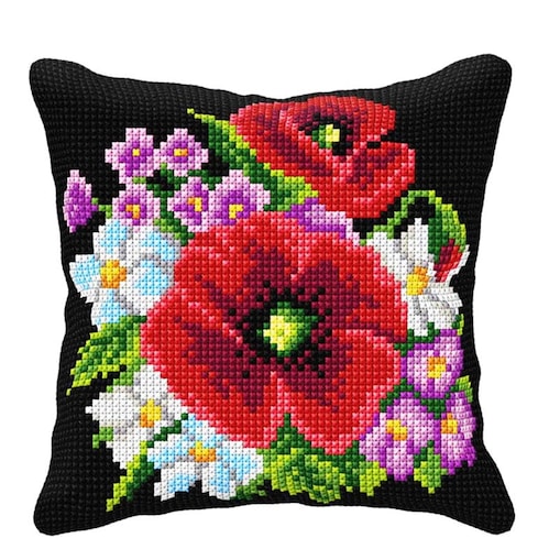 Haft krzyżykowy - Poduszka Maki