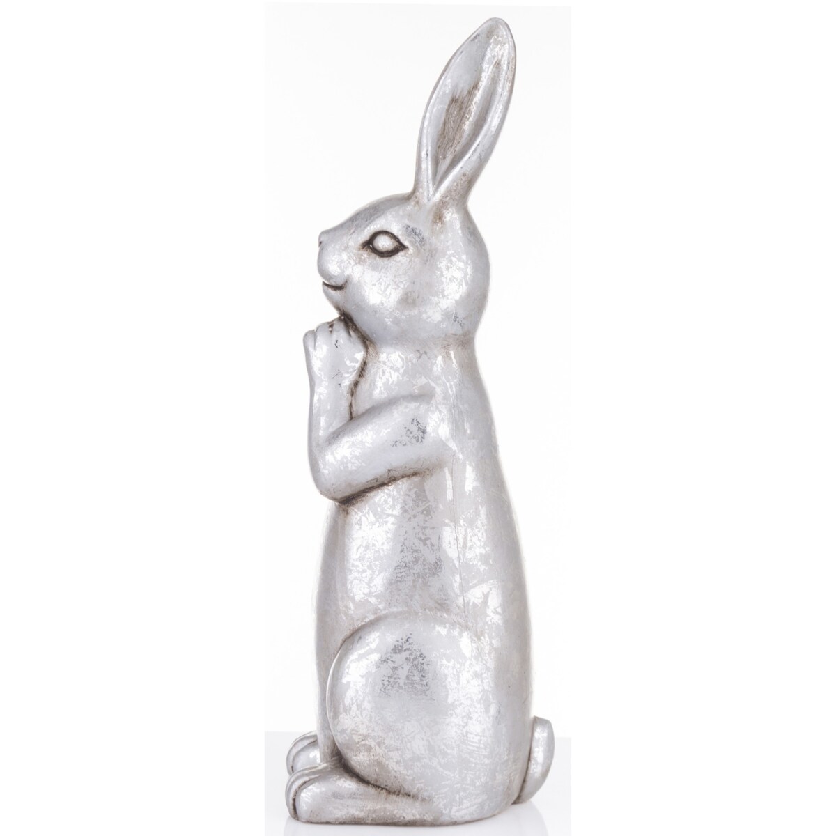 Dekoracja - zatroskany królik 48x16x17 cm srebrny