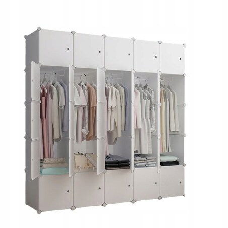 Duża szafa modułowa biała pojemna garderoba xxl na ubrania półki drążek