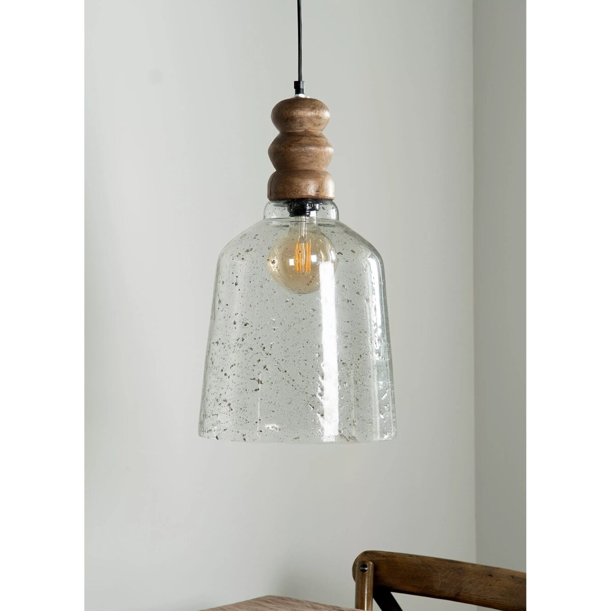 LAMPA SUFITOWA DO SALONU E27 boho wisząca naturalna drewno mango duża