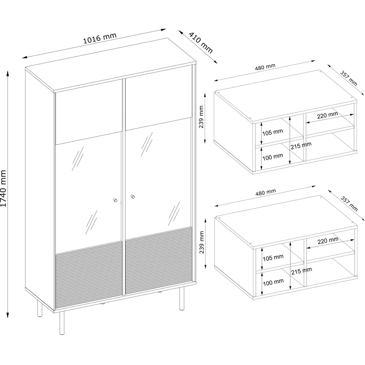KONSIMO LOFTY Dwudrzwiowa witryna w stylu loft na wysokich nogach