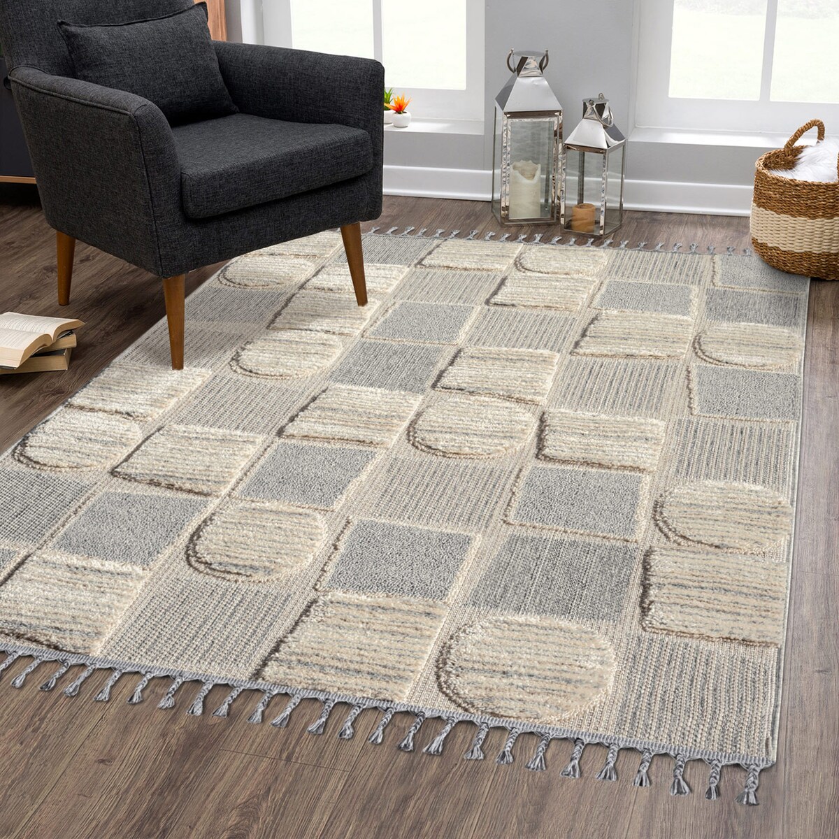 Dywan z frędzlami Cut&Loop Boho-Chic Valora 9500 Szary 160x230