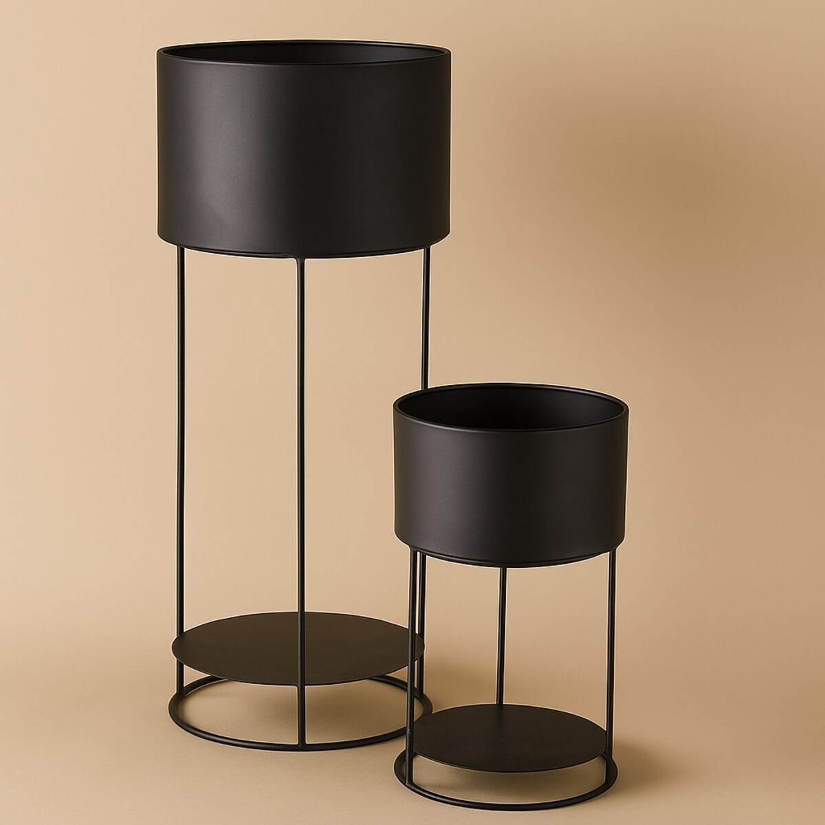 Kwietnik metalowy loftowy z 2 osłonkami 56,5/34,5x25,5/20x25,5/20 cm NARDO-3 czarny