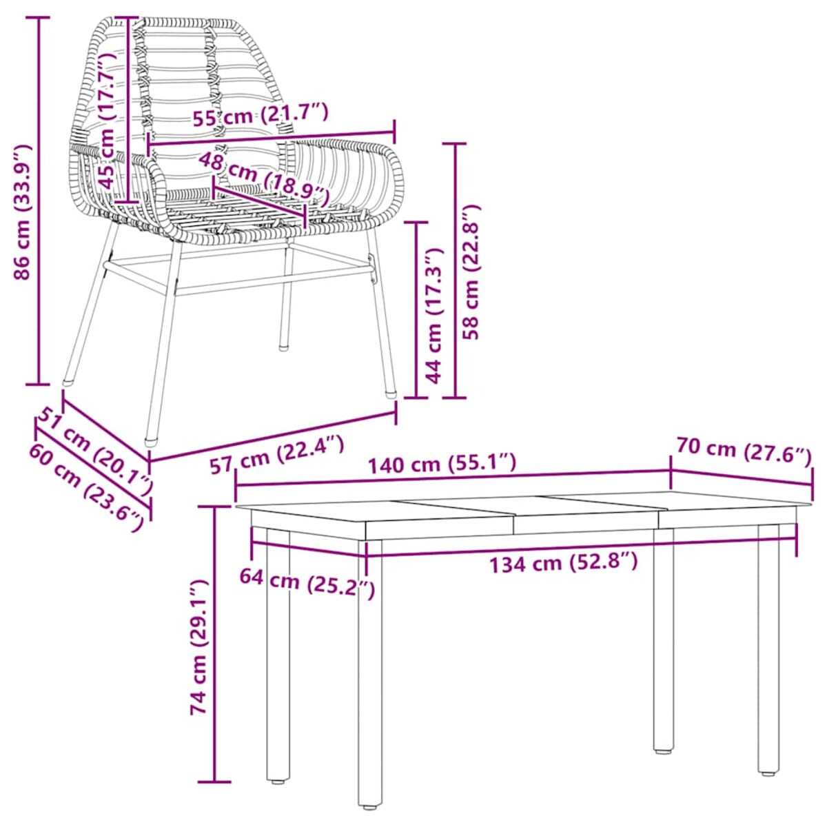 vidaXL 5-częściowy zestaw obiadowy do ogrodu, brązowy polirattan szkło