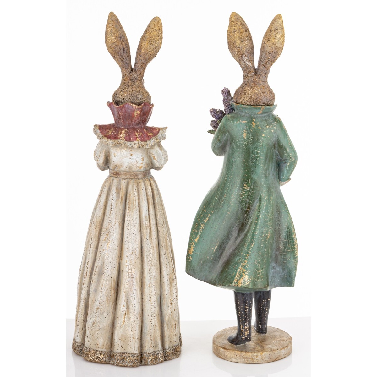 Dekoracja - para królików 53x18x15,5 i 53x17x4 cm CITTADINI-3 z bukietami kwiatów