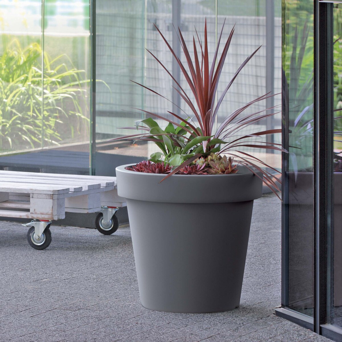 3X Doniczka Donica Okrągła Ogrodowa Taras Szary Lofly 24,5 Cm/29,3 Cm/39 Cm