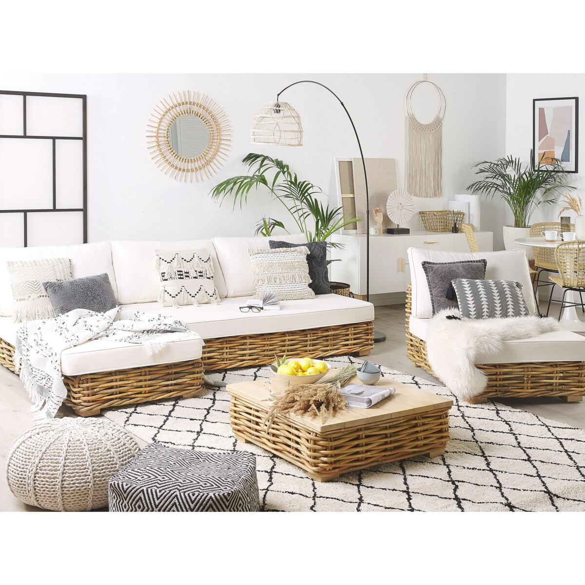 Zestaw ogrodowy ze stolikiem dla 4 osób VARALLO Prawostronny Naturalny Rattan Modułowy