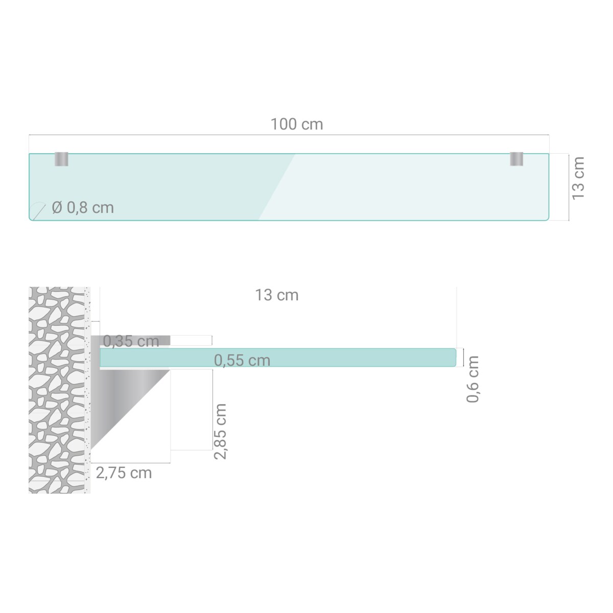 Szklana półka do łazienki - transparentna - 100x13 cm