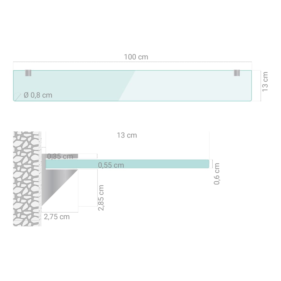 Szklana półka do łazienki - transparentna - 100x13 cm