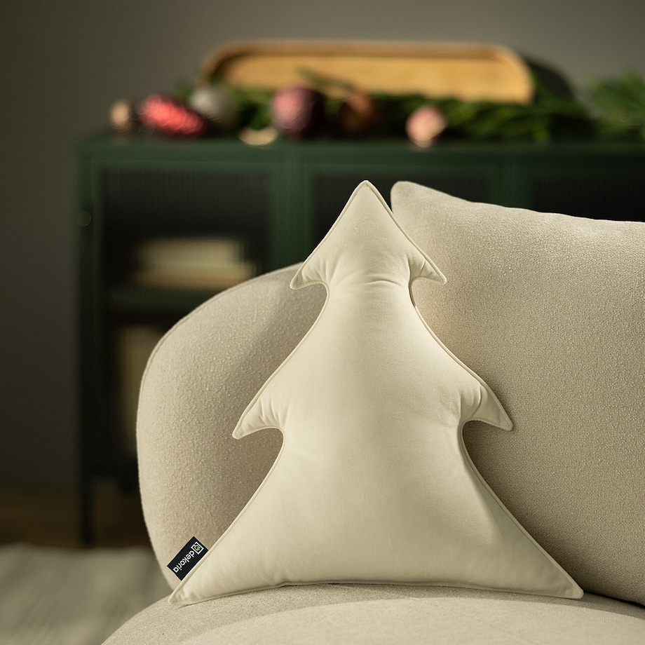 Poduszka Choinka 38x40cm, śmietankowa biel, 38x40x8cm, Velvet