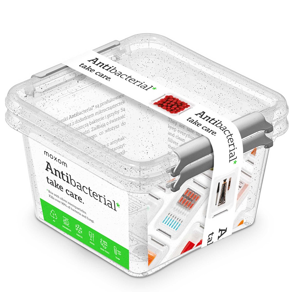 Pojemnik Plastikowy Pudełko Z Pokrywą Na Żywność Antybakteryjne 2X 1,15L