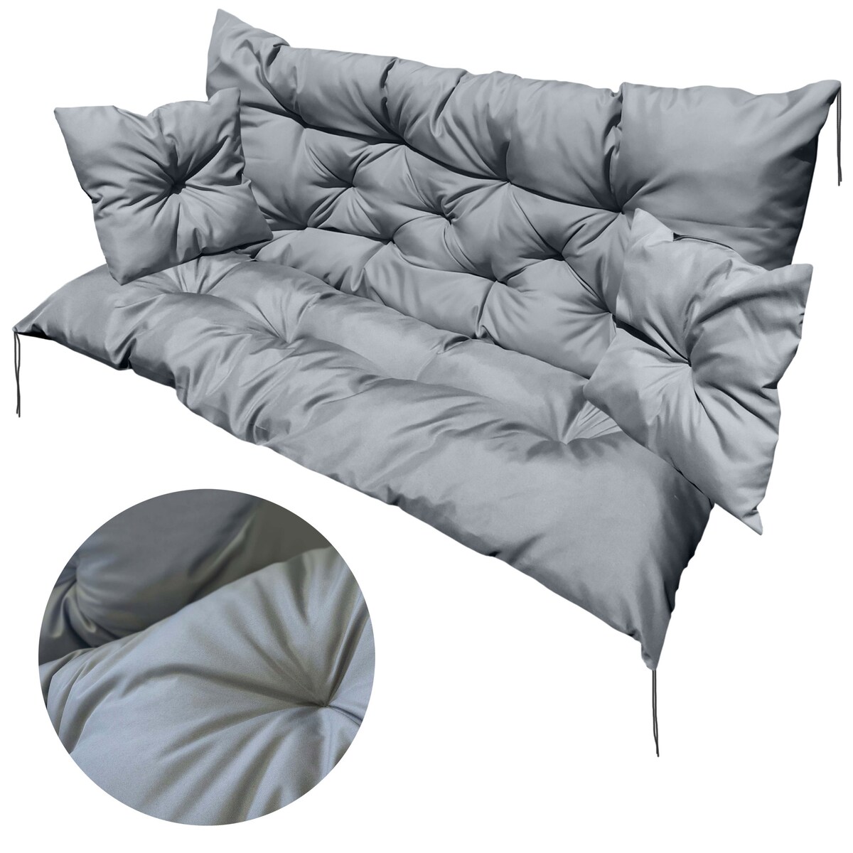 Poduszka Ogrodowa Zestaw 100X60X50 Na Ławkę Huśtawkę Taras Wodoodporny Dekoracyjny Szara