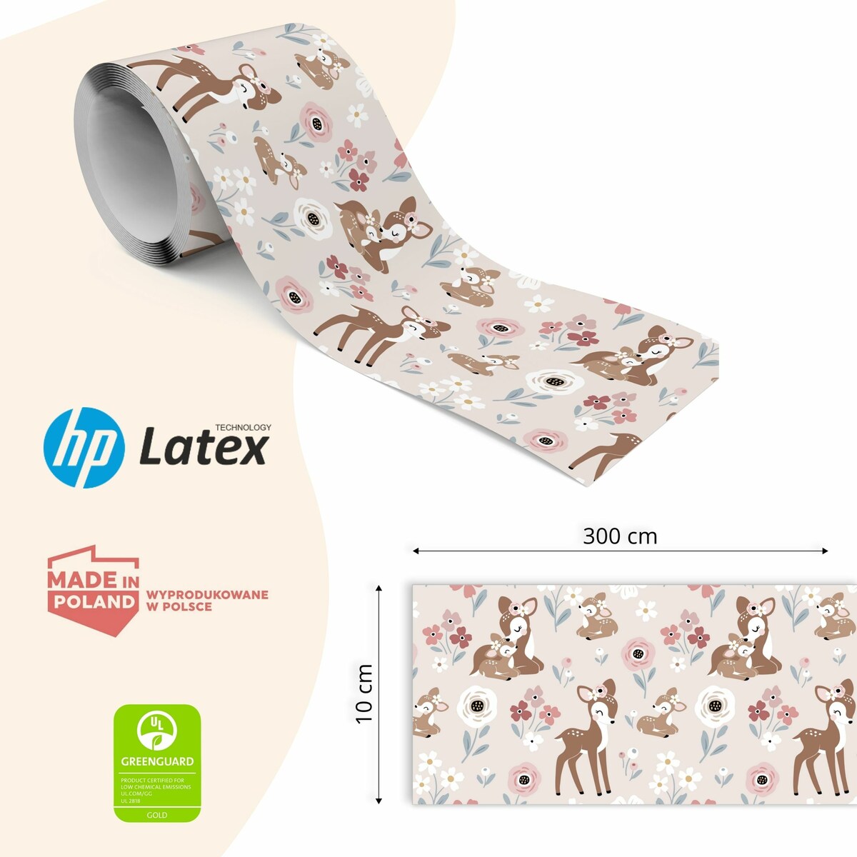 Pasek Dekoracyjny Bordiura Do Pokoju Dzieci JELONKI Kwiatki Rośliny Boho