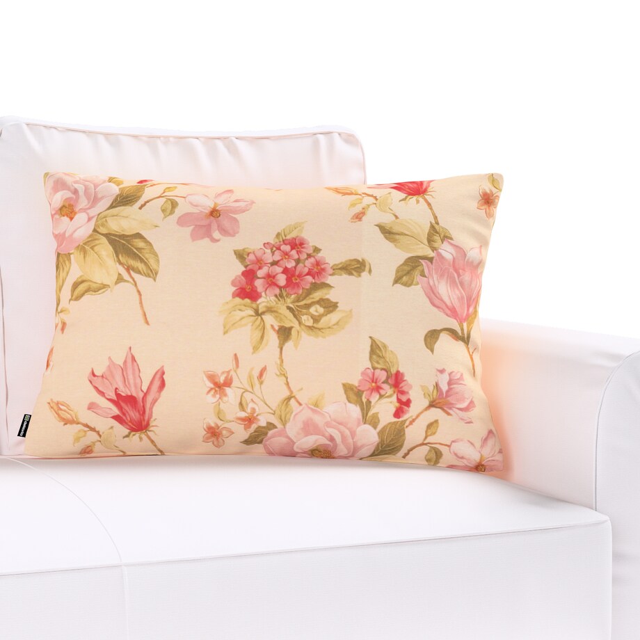 Poszewka Kinga na poduszkę prostokątną 47x28 duże kwiaty na kremowym tle