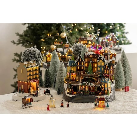 Duża ruchoma scenka - miasteczko z pociągiem 42,5 x 35,5 x 37,5 cm