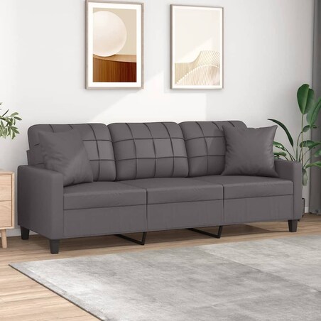 vidaXL 3-osobowa sofa z poduszkami, szara, 180 cm, sztuczna skóra