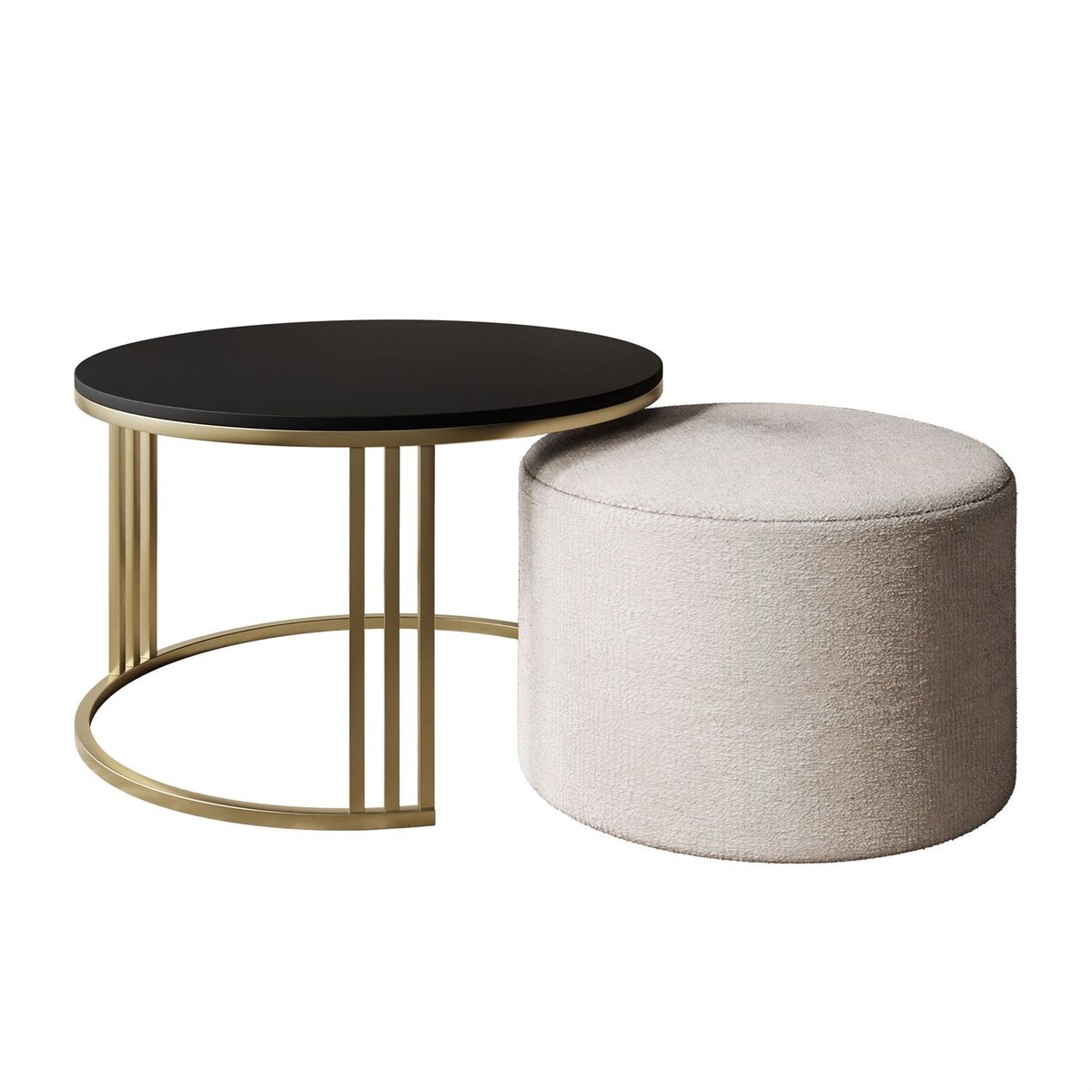 Stolik kawowy z pufą LORI MAT złoto szczotkowane, czarny mat / Perfect Harmony 01