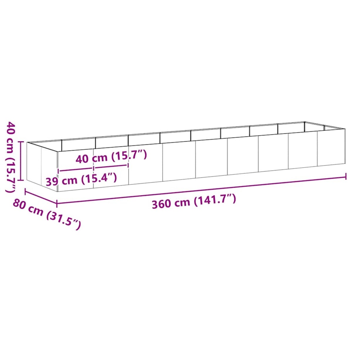 vidaXL Doniczka Biała 360x80x40 cm Stalowa