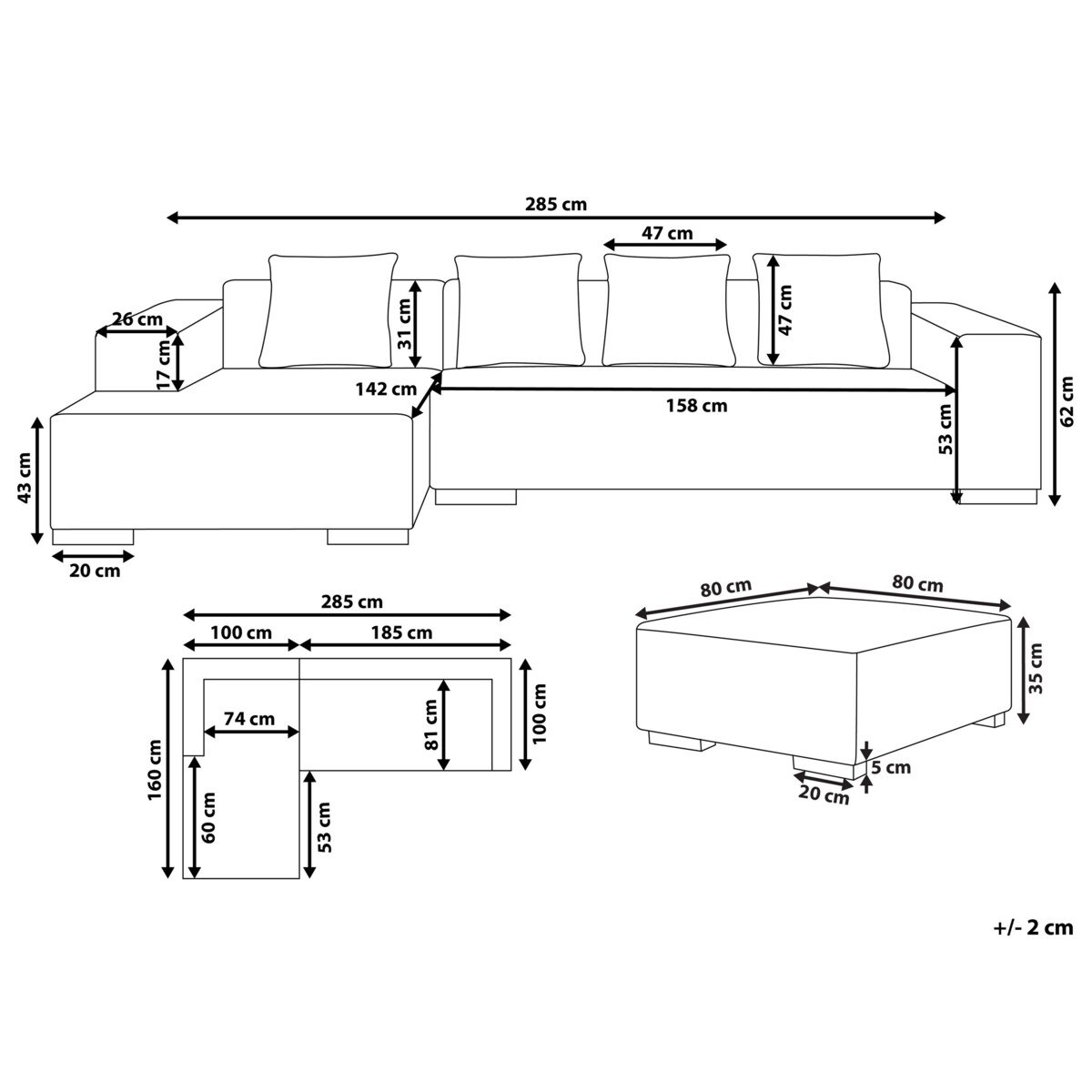 Narożnik prawostronny z otomaną sztruksowy złamana biel LUNGO