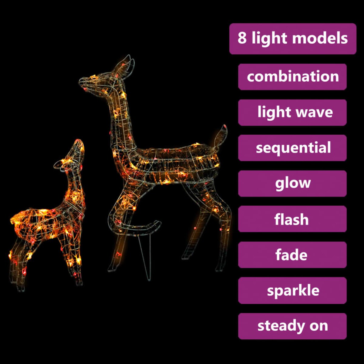 vidaXL Świąteczne renifery, akrylowe, 160 kolorowych diod LED