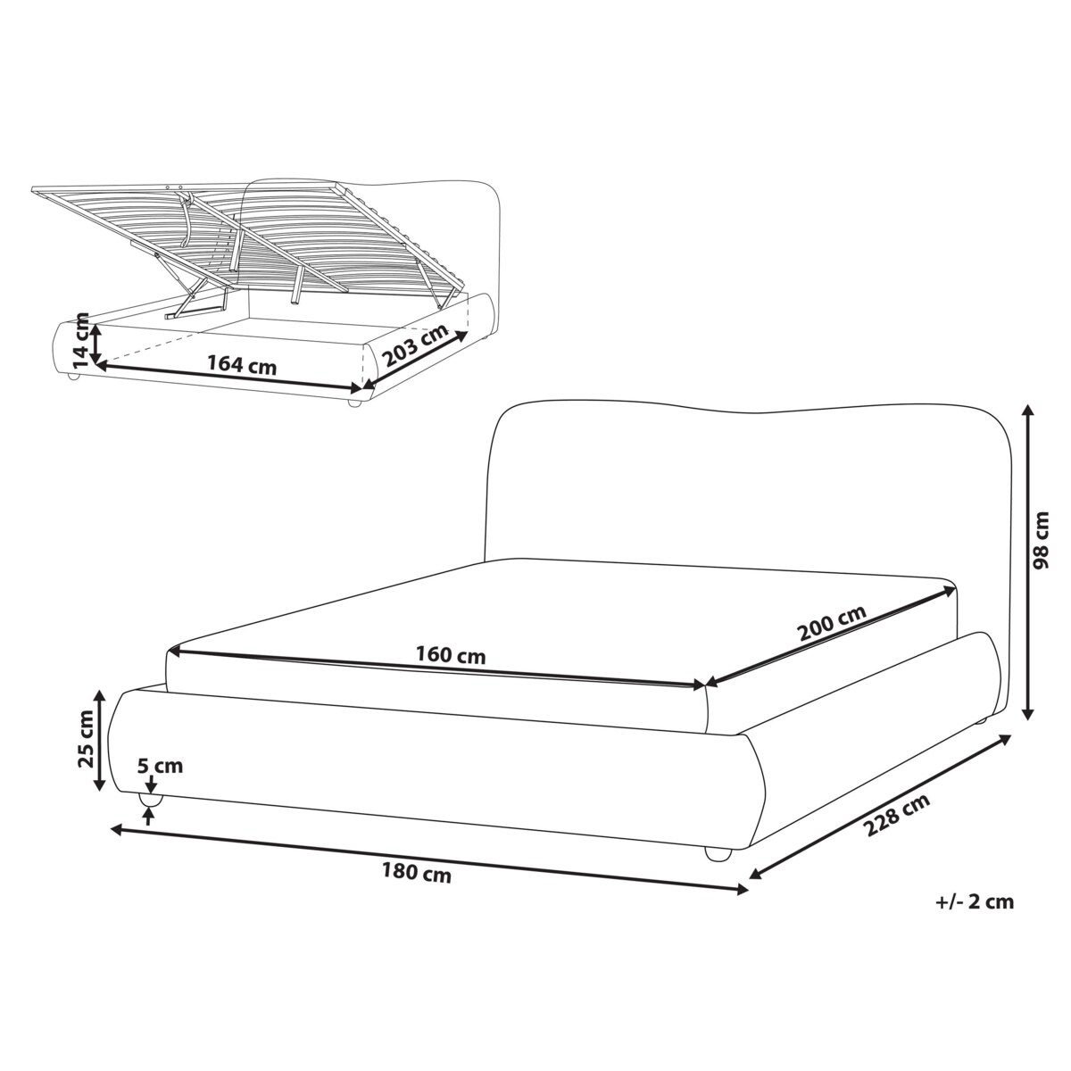 Łóżko z pojemnikiem BLAGNAC 160 x 200 cm Jasnoszary