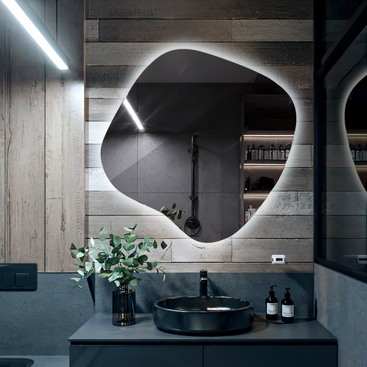 Nieregularne Lustro Podświetlane - 48,3x47,9 cm - Zimne Światło