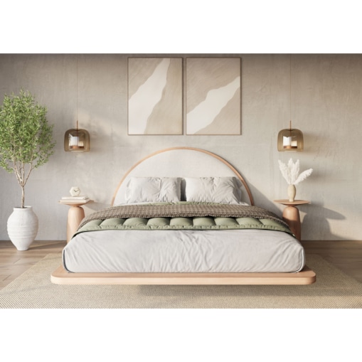 Łóżko lewitujące drewniane bukowe Visby MOMOKO / 140x200 cm, kolor naturalny