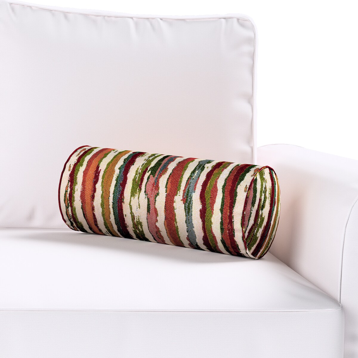 Poduszka wałek prosty, czerwono-zielone pasy na kremowym tle, Ø16 x 40 cm, Cosy Home