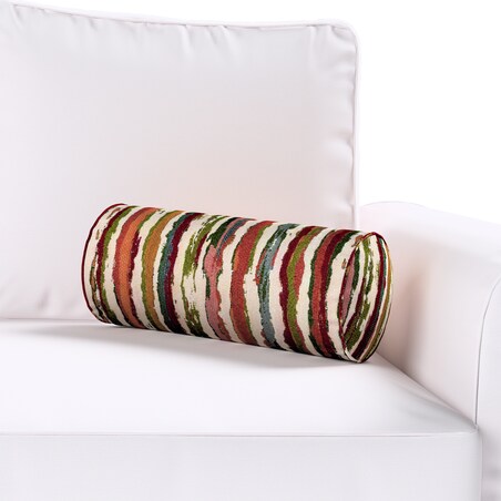 Poduszka wałek prosty, czerwono-zielone pasy na kremowym tle, Ø16 x 40 cm, Cosy Home