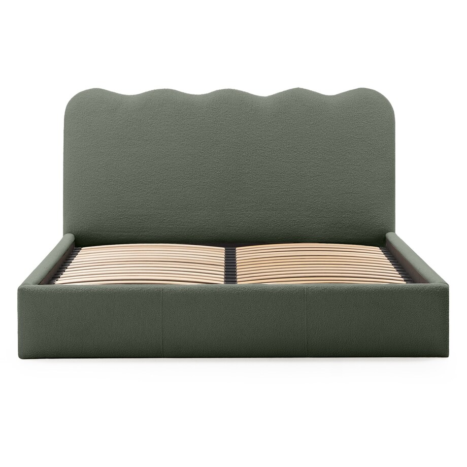 Łóżko 160x200 cm ze stelażem i pojemnikiem bouclé ciemnozielone