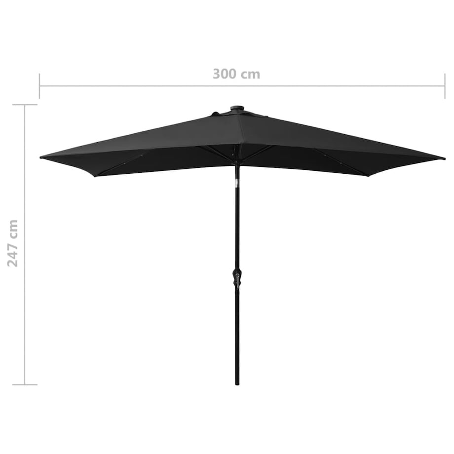 vidaXL Parasol ogrodowy z LED i stalowym słupkiem, czarny, 2x3 m