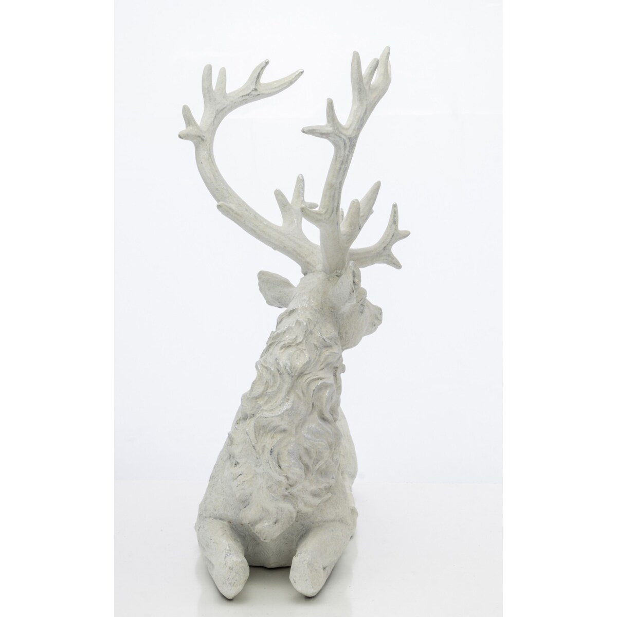 Dekoracja - figurka leżącego białego jelenia 38x32x15 cm KARGU-3 srebrny