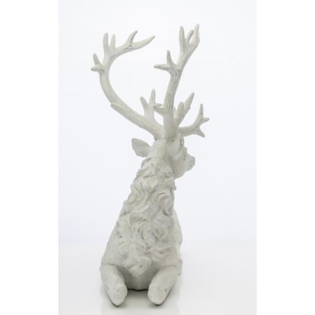 Dekoracja - figurka leżącego białego jelenia 38x32x15 cm KARGU-3 srebrny