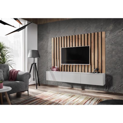 Szafka RTV VERTI 180 perla gray + panel ścienny