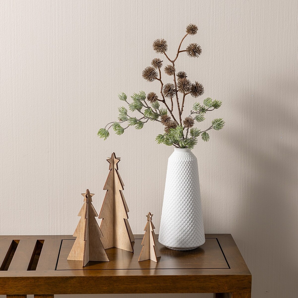 Dekoracja Rustic Trees 3 szt. oak boże narodzenie, święta, świąteczne, brązowy, 14/10/7x25/18/12 cm