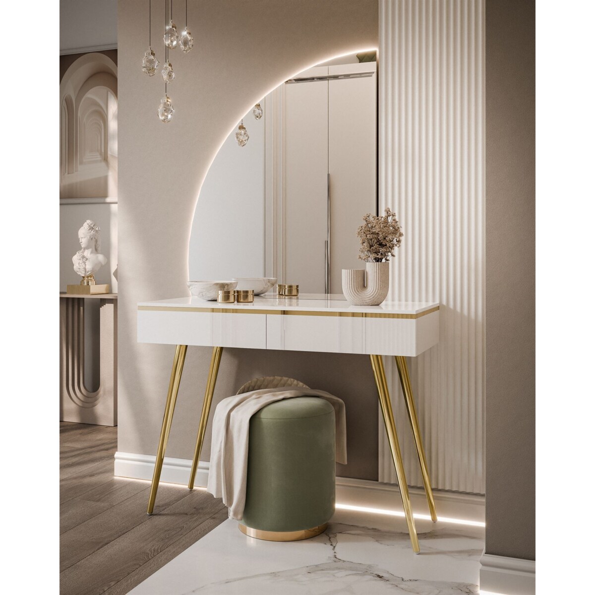 Toaletka AURORA-SQ biały połysk z lustrem lewym