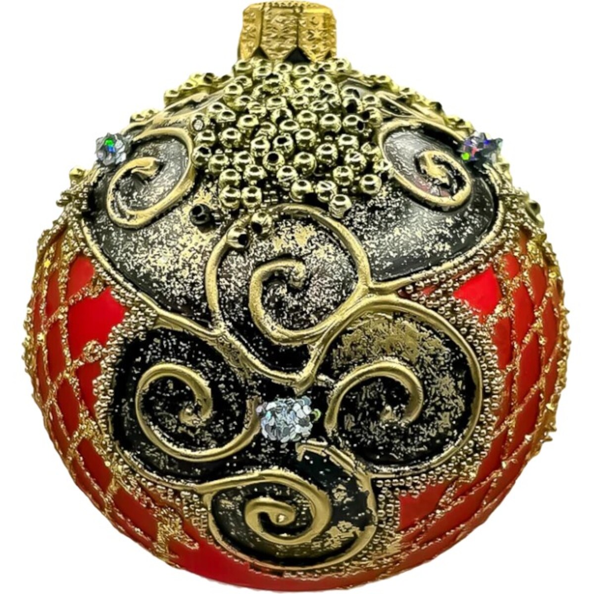 Bombka choinkowa: Czerwona ekskluzywna z bogatymi zdobieniami: 6 sztuk